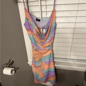 Colorful Cowl Neck Mini Dress